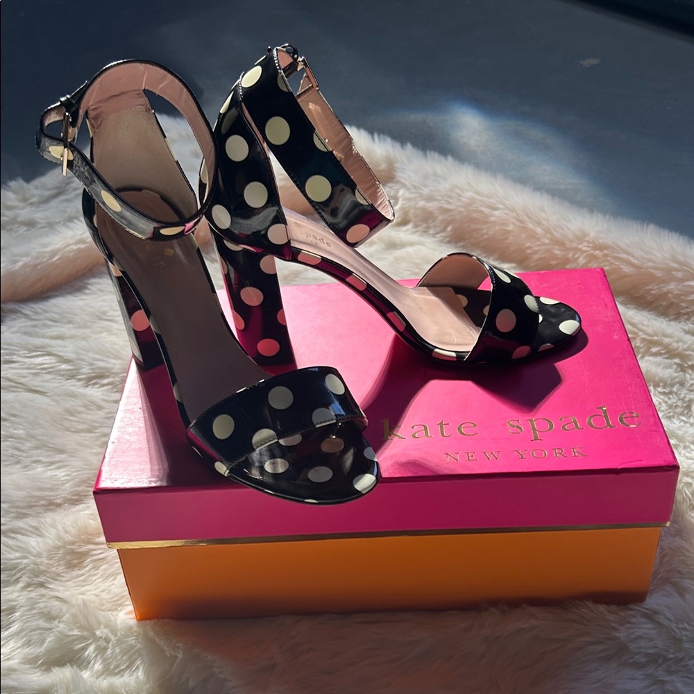 Kate Spade Polka Dot Ankle Strap Sandals - Black and White size 7 1/2